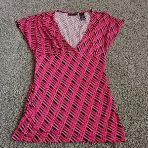 New York Co Vintage Y2K 2000s Geometric Rayon Stretchy Top Babydoll USA XS